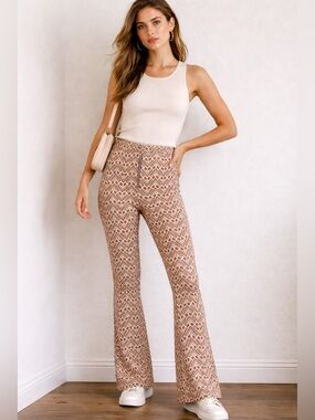 ZARA High Waist Geometric Patterned Pants 28